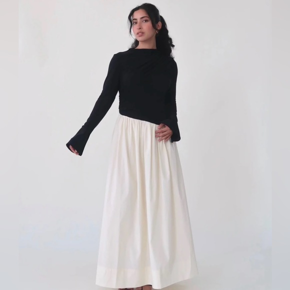 Black and cream asymmetrical draped dress. Modest and hijabi friendly - Picture 1 of 2